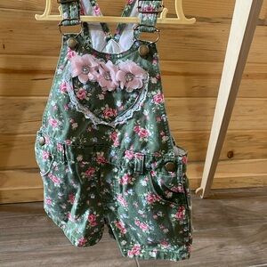 Floral Green Kids Overalls